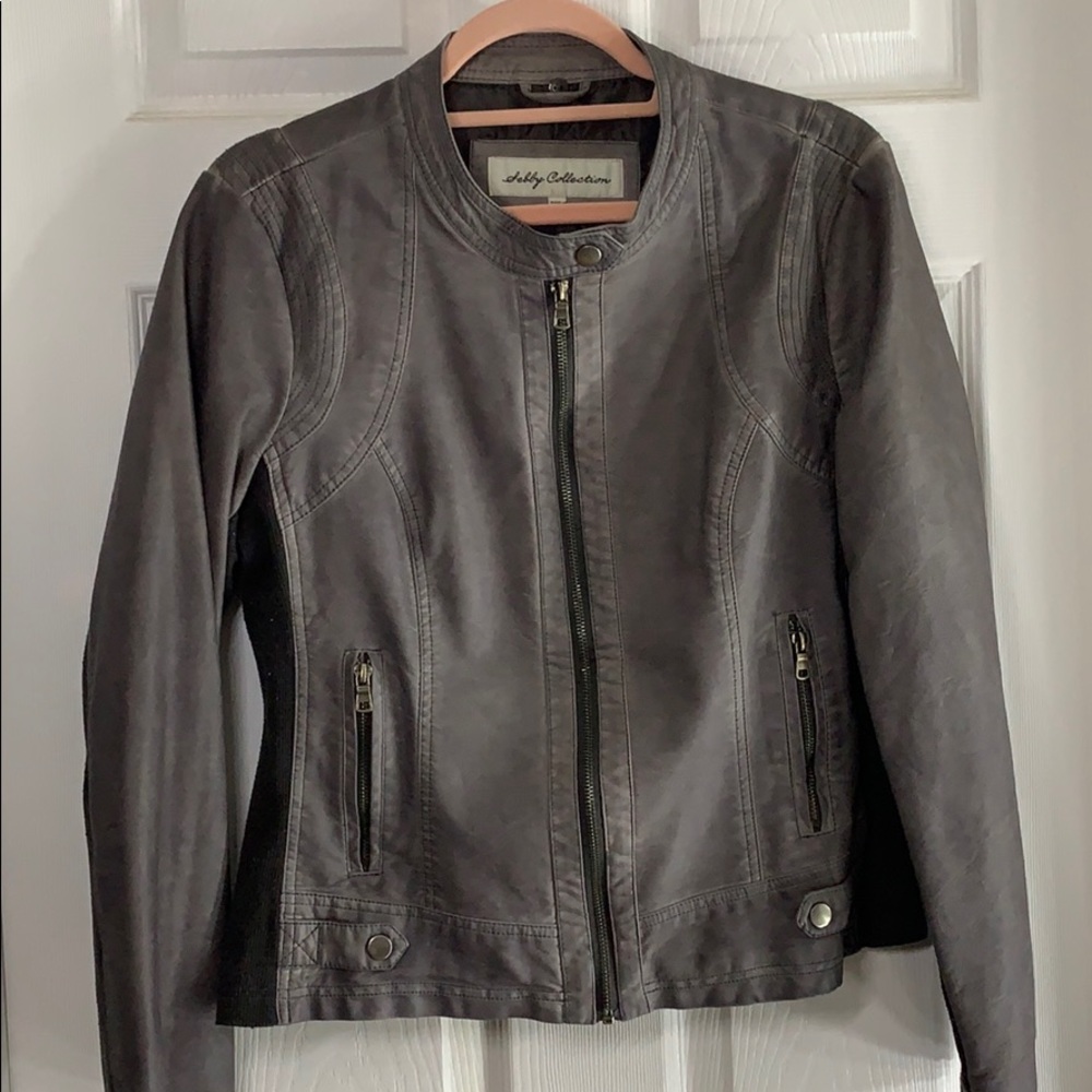 Sebby Collection Faux Leather Grey Jacket